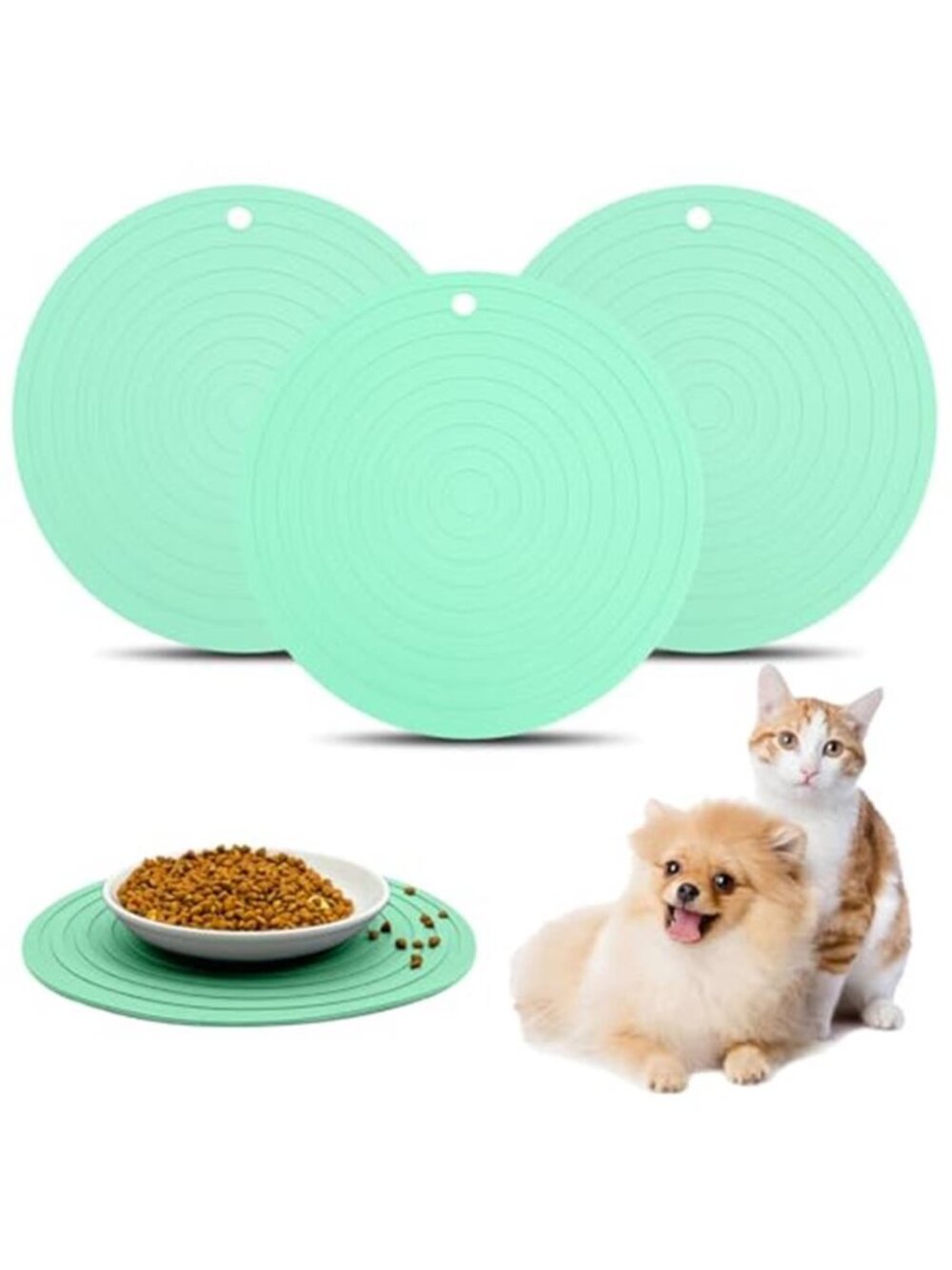 3 Silicone Pet Food Mat 9.5" Round Waterproof Non-Slip Dog Cat Bowl